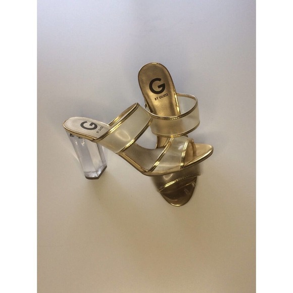 Guess Sz9 Clear Heel W Gold SlipOn Shoe Pre-Owned - Picture 3 of 4